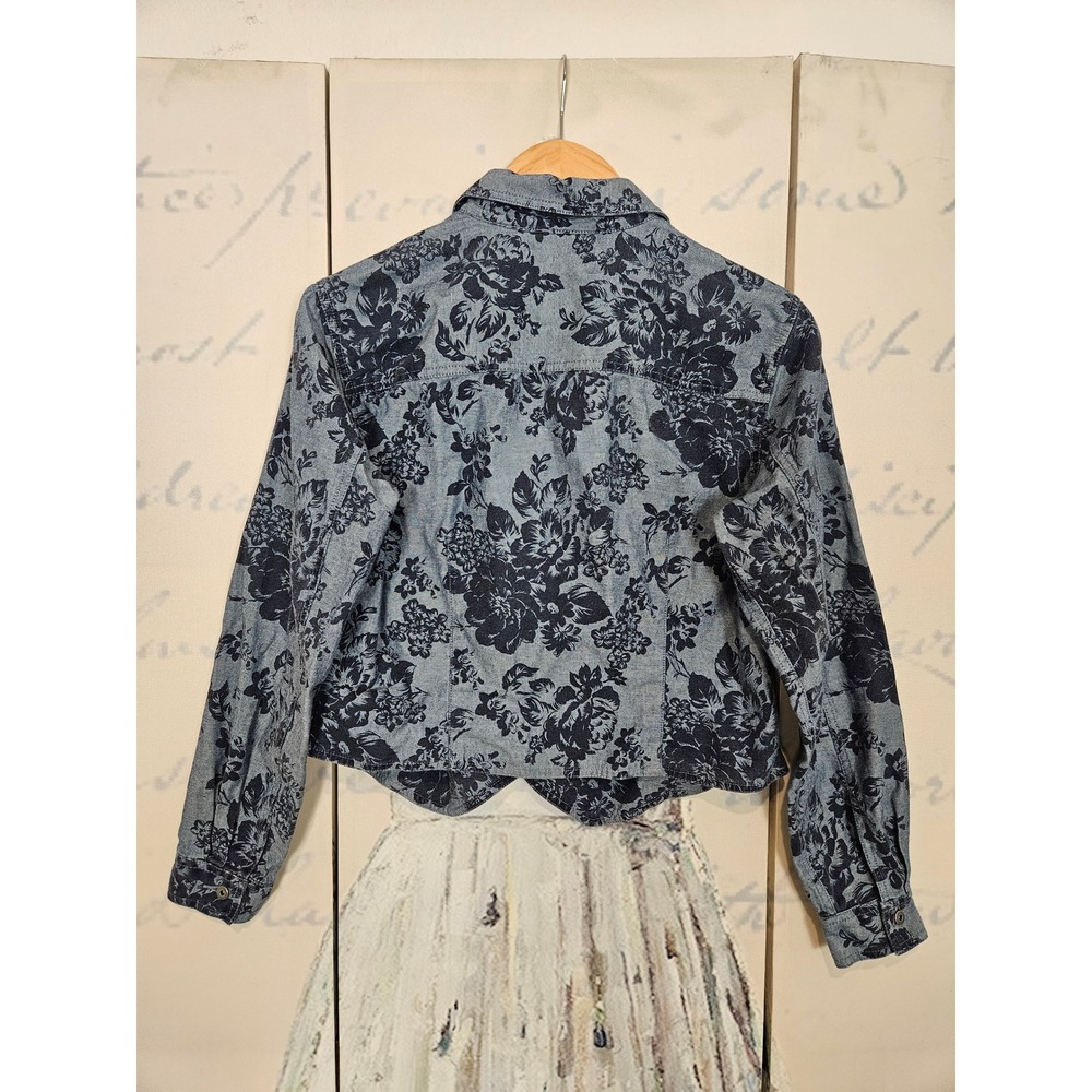 Liz Claiborne Lizwear Jeans Blue Floral Cropped Denim Jacket Womens Medium 8491 - Picture 2 of 7